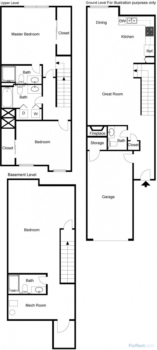 Floor plan for 2 beds, 3.5 baths, 2050 sqft